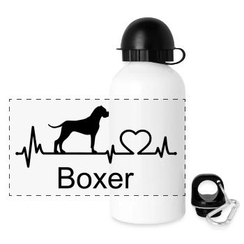 Boxer Hund Herzschlag Hundebesitzer Geschenkidee - Panorama Trinkflasche mit Deckel 500 ml - Weiß - Vorne
