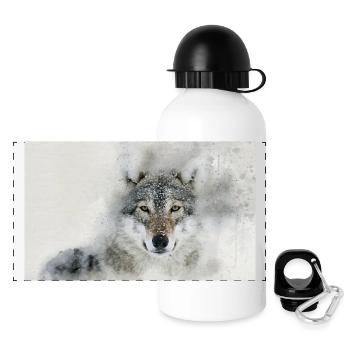 Wolf - Panorama Trinkflasche mit Deckel 500 ml - Weiß - Vorne
