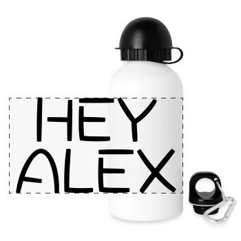 Hey Alex - Minimal Name Typography Design - Panorama Trinkflasche mit Deckel 500 ml - Weiß - Vorne