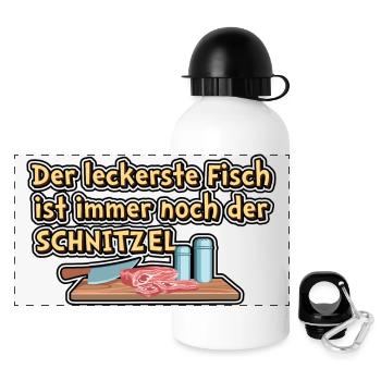 Der leckerste Fisch ist immer noch der SCHNITZEL - Panorama Trinkflasche mit Deckel 500 ml - Weiß - Vorne