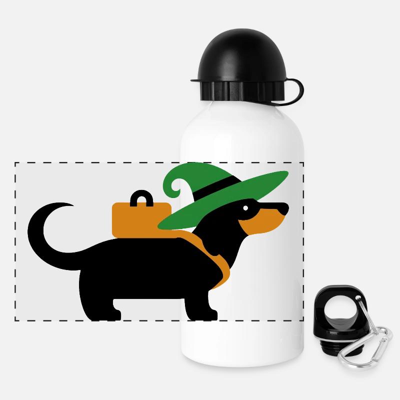 Wandering dachshund with witch hat and bag - Panoramic Thermal Bottle with Lid 500 ml - white