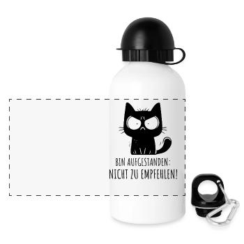 Aufgestanden? Nicht zu empfehlen – Grummelkatze - Panorama Trinkflasche mit Deckel 500 ml - Weiß - Vorne
