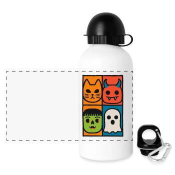 Bunte Halloween Gesichter – Lustige Monster Art - Panorama Trinkflasche mit Deckel 500 ml - Weiß - Vorne