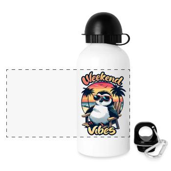 Weekend Vibes funny Penguin at the Sea Beach - Panorama Trinkflasche mit Deckel 500 ml - Weiß - Vorne