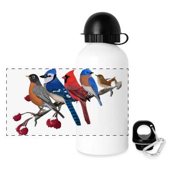 Gartenvögel auf einem Ast Vogelbeobachter - Panorama Trinkflasche mit Deckel 500 ml - Weiß - Vorne