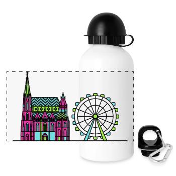 Silhouette de la ville de Vienne Art de la cathédrale Saint-Étienne - Gourde panoramique avec couvercle 500 ml - blanc - Devant