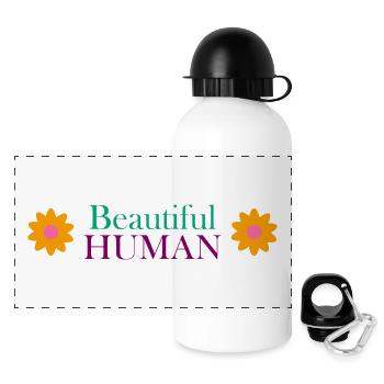 Beautiful Human – inspirierende Inschrift - Panorama Trinkflasche mit Deckel 500 ml - Weiß - Vorne