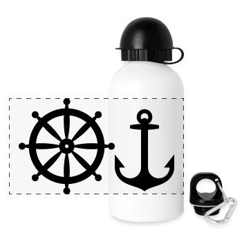 Anker und Steuerrad - Panorama Trinkflasche mit Deckel 500 ml - Weiß - Vorne