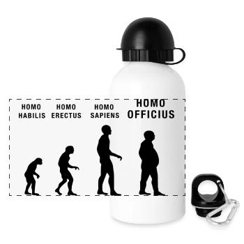 Home Office Homo Officius Evolution Bürohumor - Panorama Trinkflasche mit Deckel 500 ml - Weiß - Vorne