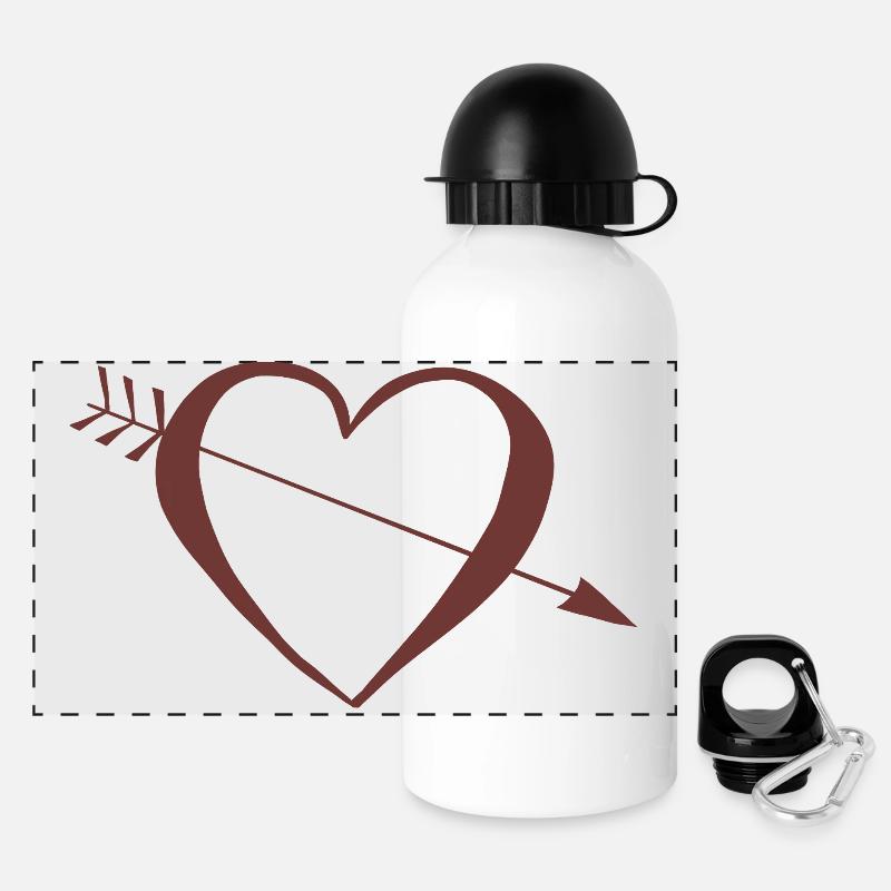 Herz Kompass - Panorama Trinkflasche mit Deckel 500 ml - Weiß