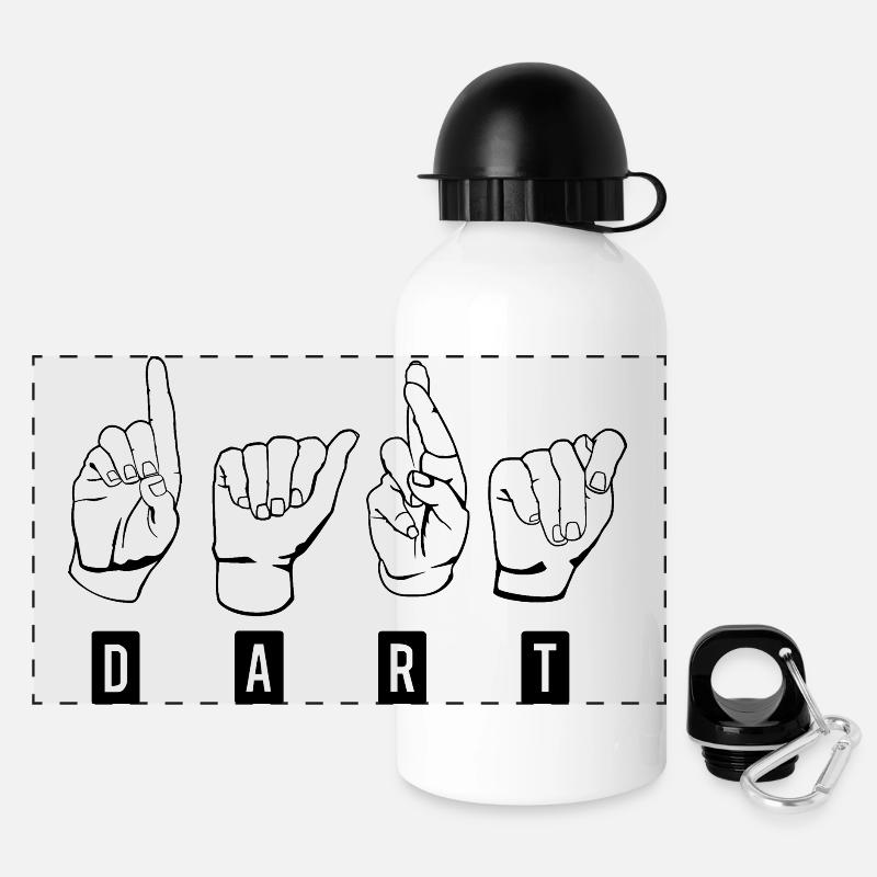 Dart,Darts,Dart-Gebärdensprache-Schwarz - Panorama Trinkflasche mit Deckel 500 ml - Weiß