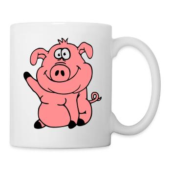 Cute cartoon comic pig waves friendly - Mug - white - Right