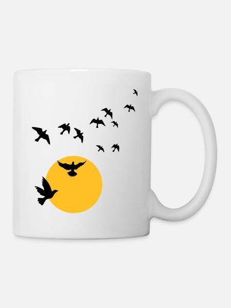Oiseaux au coucher du soleil - Mug blanc - blanc