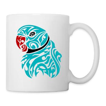 Blue ringneck parrot tattoo - Mug - white - Right