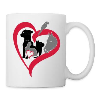 Haustiere 3 Herz groß big heart - Tierliebe Love - Tasse - Weiß - Rechts