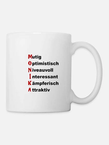 Frauenname mit Charaktereigenschaften: Monika - Tasse - Weiß