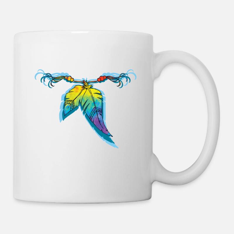 Boho Style Regenbogen Federn - Tasse - Weiß