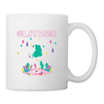 Ich steh mit beiden Beinen fest im Glitzer Einhorn - Tasse - Weiß - Rechts