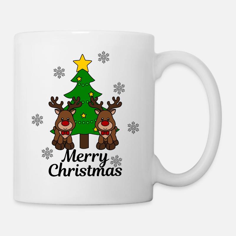 Elche mit Baum Merry Christmas - Tasse - Weiß