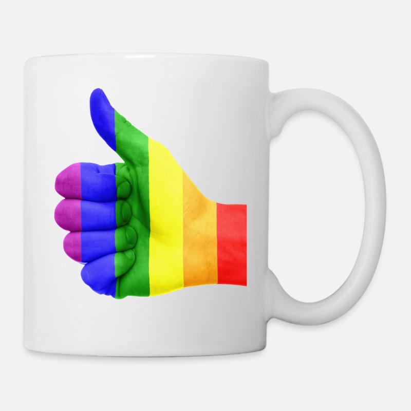 LGBT Rainbow Thumbs Up - Mug blanc - blanc