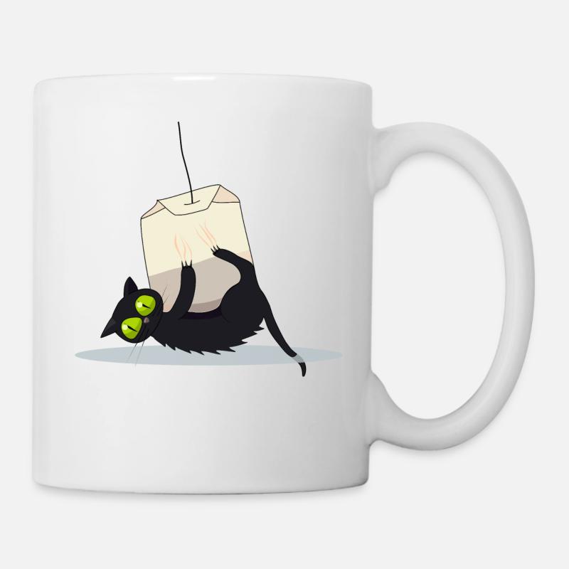 Katze auf Teebeutel - Tasse - Weiß