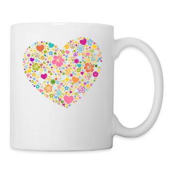 Herzen Blumen Blüten Peace-Zeichen Yin und Yang - Tasse - Weiß - Rechts