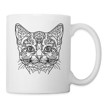 Katze Line Art - Tasse - Weiß - Rechts