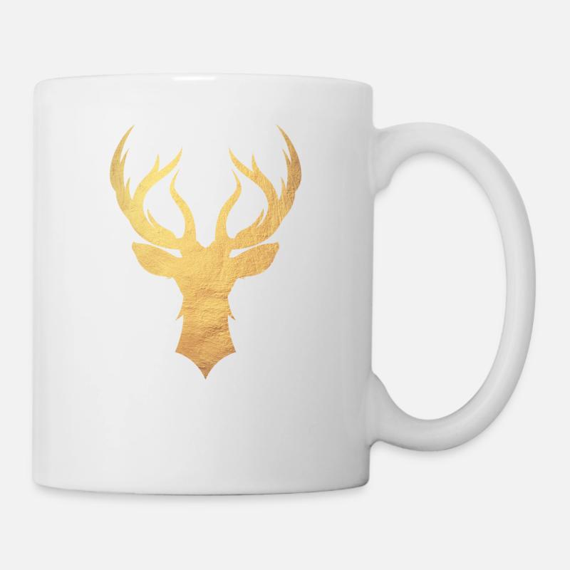 Gold Hirsch - Hirschgeweih - Tasse - Weiß