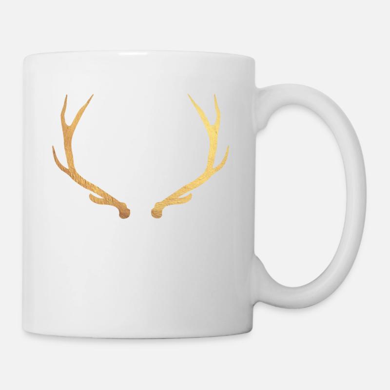 Gold Hirsch - Hirschgeweih - Tasse - Weiß