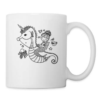 Meerjungfrau mit Seepferdchen - Tasse - Weiß - Rechts