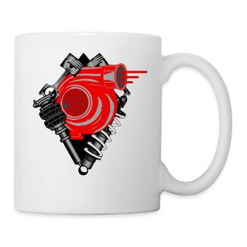Turbolader mit Fahrwerk und Zylinder - Tasse - Weiß - Rechts