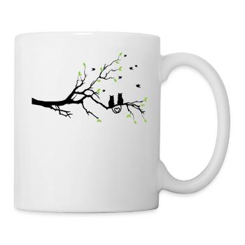 2 Katzen mit Herz sitzen auf einem Baum. - Tasse - Weiß - Rechts