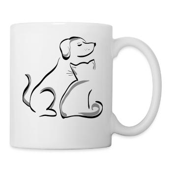 Hund und Katze innig vereint. Geschenkidee - Tasse - Weiß - Rechts
