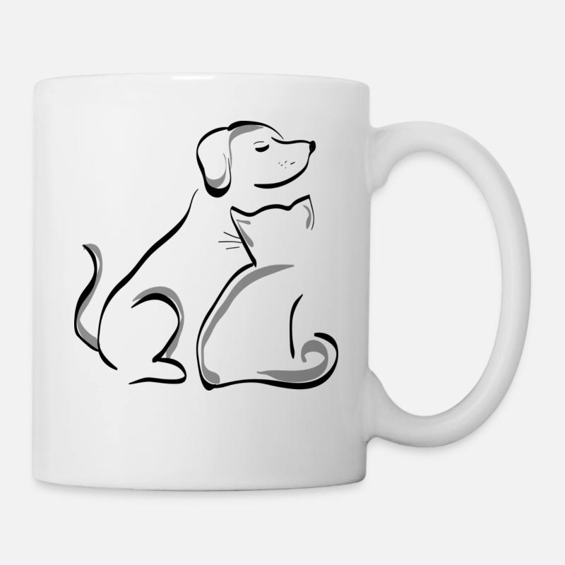 Hund und Katze innig vereint. Geschenkidee - Tasse - Weiß
