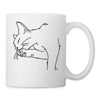 Katze schleckt Pfote ab. Geschenkidee - Tasse - Weiß - Rechts