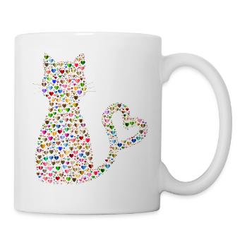 Katze aus bunten Herzen. Geschenkidee - Tasse - Weiß - Rechts