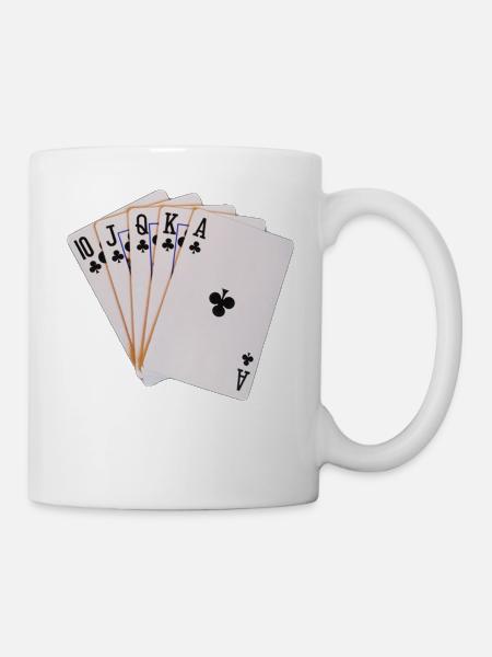 Poker, Royal Flush Kreuz. Geschenkidee - Tasse - Weiß