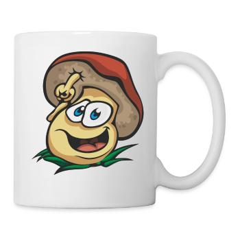 Cooler Pilz große Augen Zeigefinger Aufpassen Gras - Tasse - Weiß - Rechts