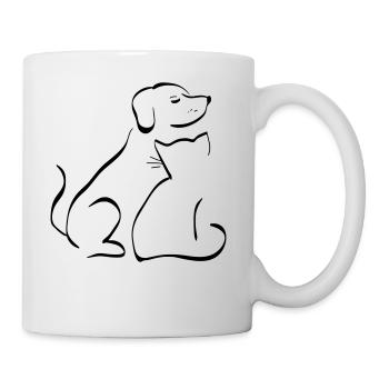 Hund Katze Freunde Tiere lieb Geschenk - Tasse - Weiß - Rechts