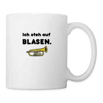 BLASEN 2 Spruch Wortwitz Trompete Musik Geschenk - Tasse - Weiß - Rechts