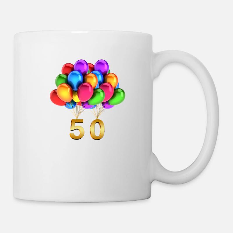 Geschenkidee zum 50. Geburtstag Luftballons - Tasse - Weiß