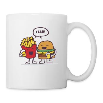 Burger und Pommes - beste Freunde Geschenk - Tasse - Weiß - Rechts