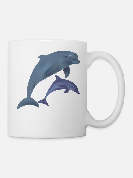2 niedliche Delphine. Geschenkidee - Tasse - Weiß