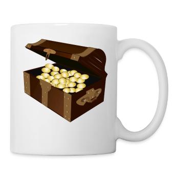 Braune Schatztruhe mit Gold gefüllt. Geschenkidee. - Tasse - Weiß - Rechts