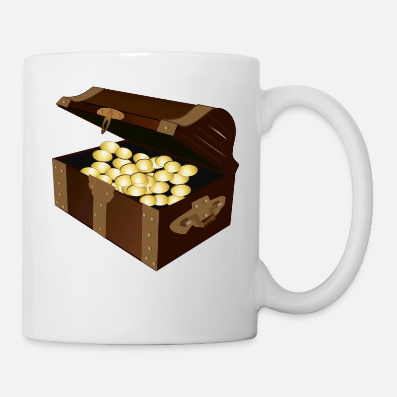 Braune Schatztruhe mit Gold gefüllt. Geschenkidee. - Tasse - Weiß
