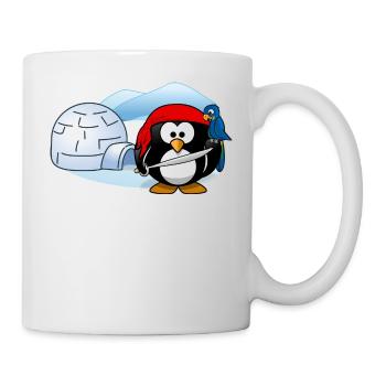 Piratenpinguin mit Schwert, Papagei und Iglu. - Tasse - Weiß - Rechts