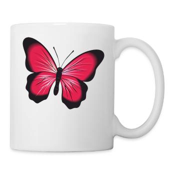 Roter Rosa Schmetterling Geschenk Idee - Tasse - Weiß - Rechts