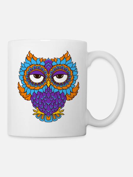 chouette colorée dans le mandala - optique - Mug blanc - blanc