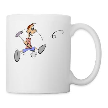 Eine Comic Figur beim Golf spielen - Geschenkidee - Tasse - Weiß - Rechts