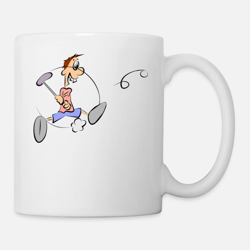 Eine Comic Figur beim Golf spielen - Geschenkidee - Tasse - Weiß